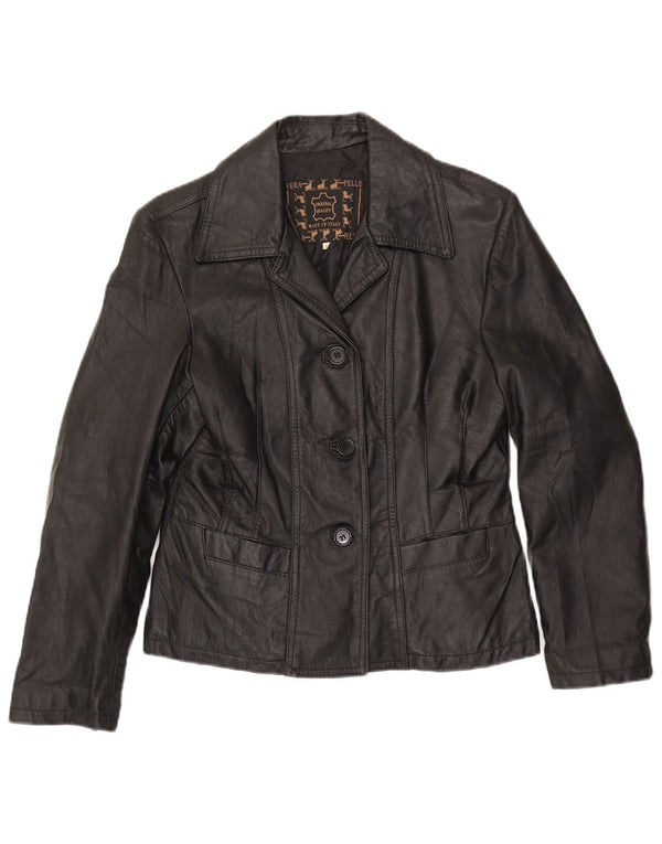 Vintage Womens 3 Button Leather Blazer Jacket UK 14 Large Black