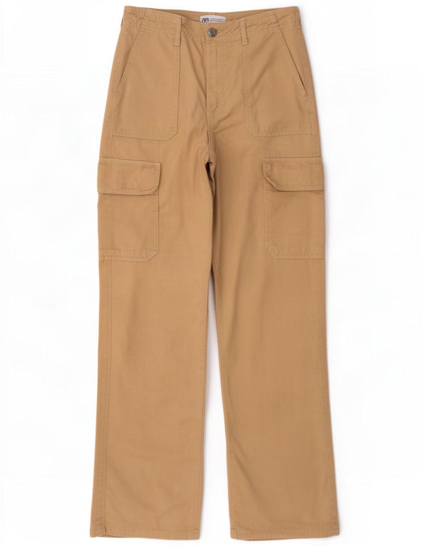 Pantaloni cargo cu talie înaltă pentru femei Zara EU 36 XS W26 L30 Bej