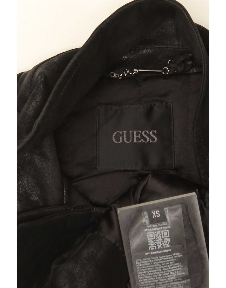 Jachetă motociclist Guess din piele artificială pentru femei UK 4 XS poliuretan negru