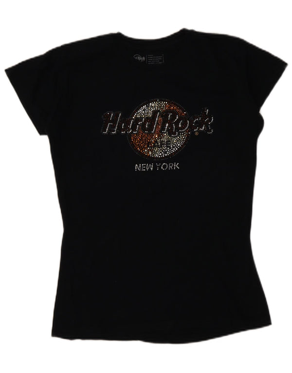 Hard Rock Cafe Womens New York Graphic T-Shirt Top UK 10 Small Black Cotton