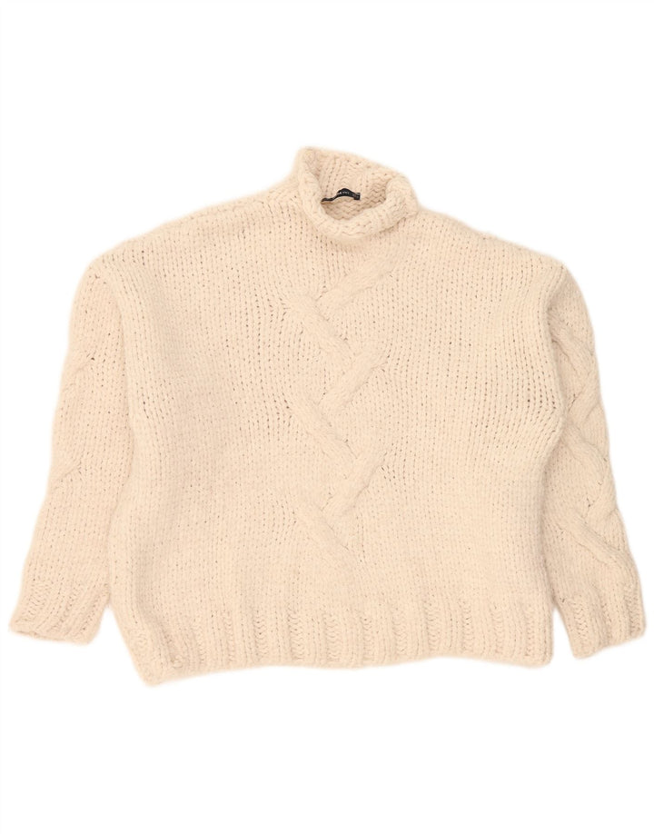 Pulover oversize pentru femei cu gât țestoasă Zara UK 16, mare, alb, acrilic