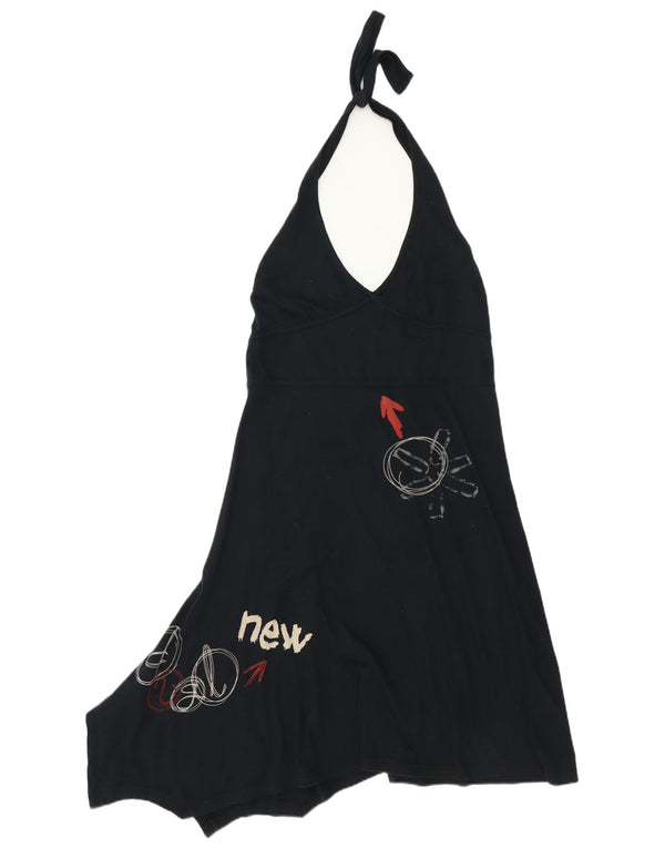 Rochie Desigual pentru femei, cu grafică asimetrică, 18 UK 18 XL, bumbac negru