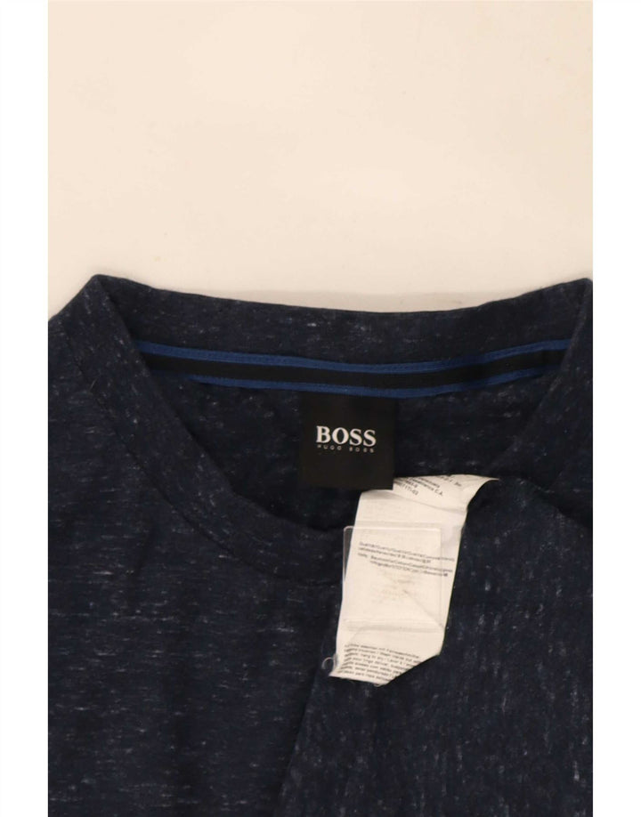Tricou pentru bărbați Hugo Boss Top mediu din bumbac pete albastru bleumarin