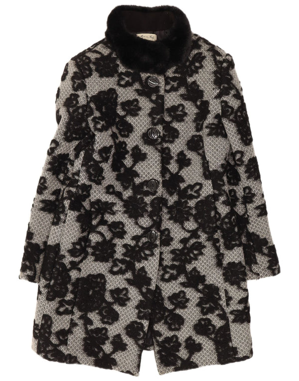 Pardesiu vintage pentru femei UK 12 Medium Black Floral Classic