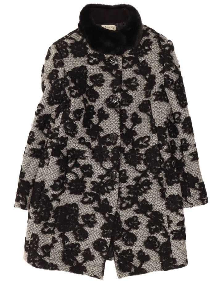Pardesiu vintage pentru femei UK 12 Medium Black Floral Classic