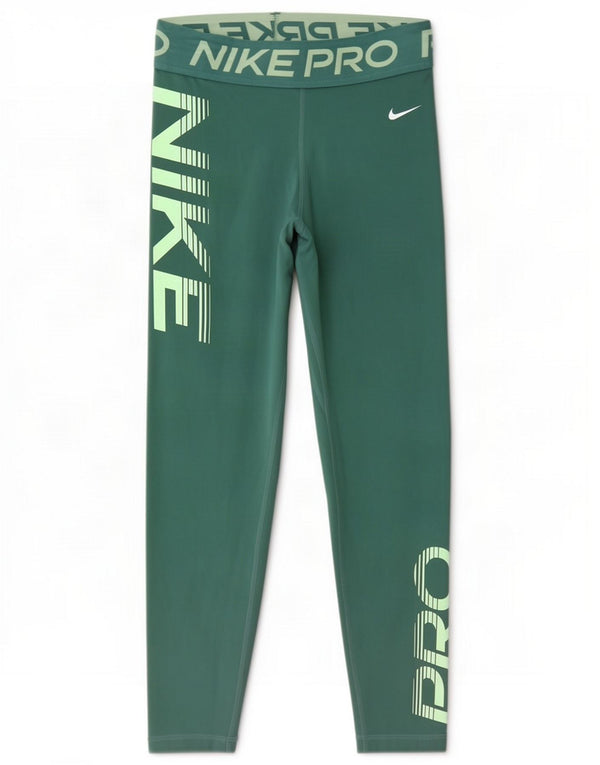 Nike Womens Dri Fit Graphic Crop Leggings UK 8 Small Green Poliester