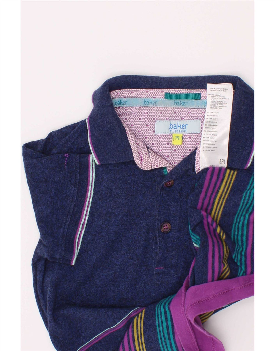 Tricou polo Ted Baker pentru baieti 7-8 ani, bumbac cu dungi bleumarin