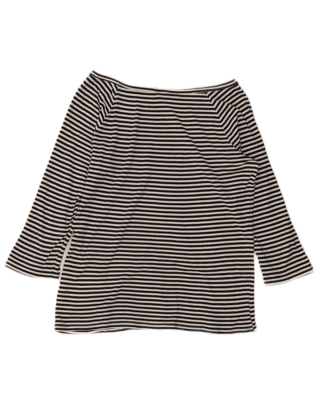 BENETTON Top pentru femei cu mâneci 3/4 UK 12 Medium Black Pinstripe Bumbac