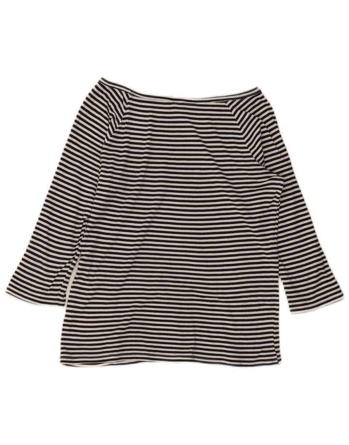 BENETTON Top pentru femei cu mâneci 3/4 UK 12 Medium Black Pinstripe Bumbac