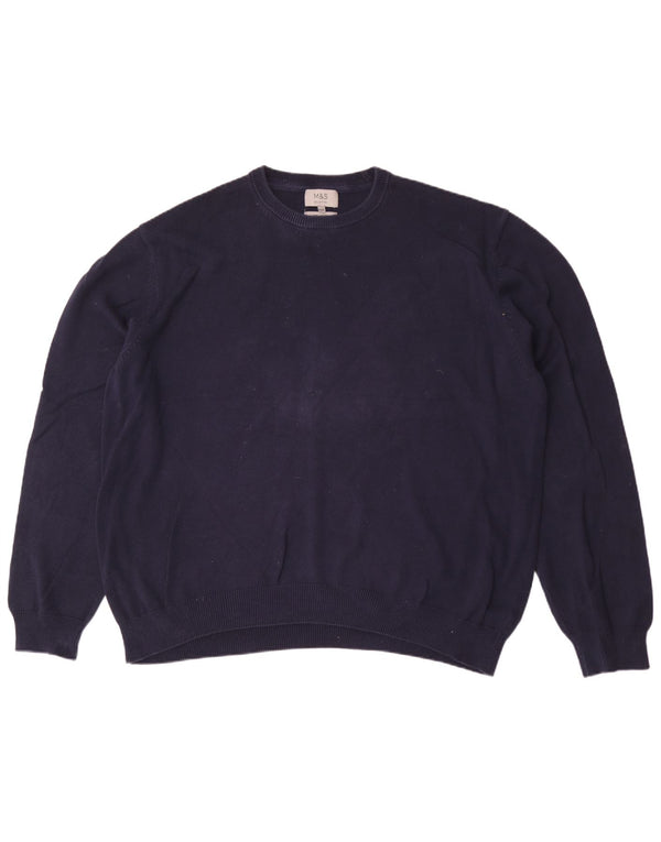 Pulover pentru bărbați Marks & Spencer, cu gât crew, 3XL, bumbac bleumarin