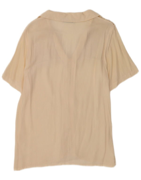 Bluză cămașă vintage pentru femei cu mânecă scurtă UK 20 2XL Bej Mătase