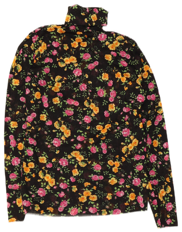 Bluză vintage cu mâneci lungi pentru femei Top UK 10 Small Black Floral