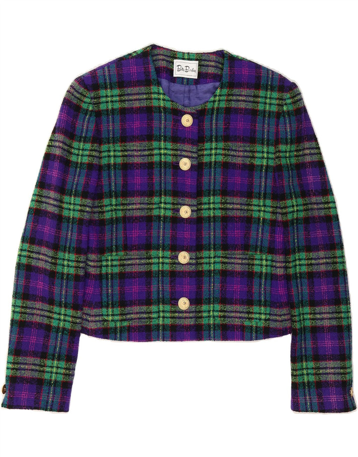 BETTY BARCLAY Womens Crop 5 Button Blazer Jacket UK 12 Medium Purple Check Vintage Betty Barclay and Second-Hand Betty Barclay from Messina Hembry 