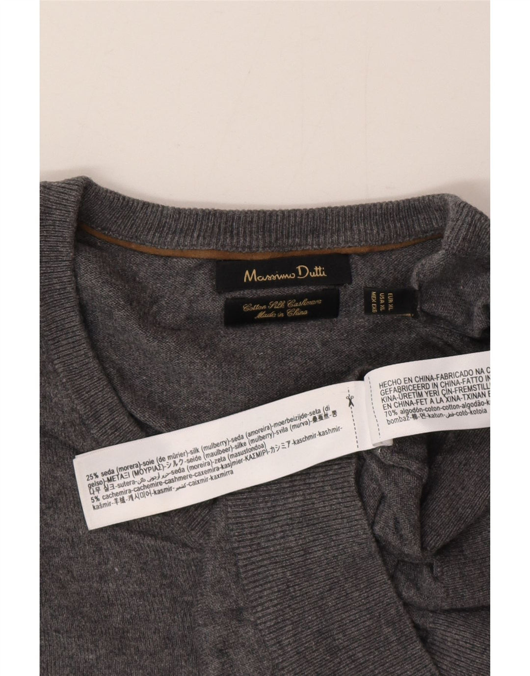 Massimo Dutti Pulover cu decolteu în V pentru bărbați, XL, bumbac gri