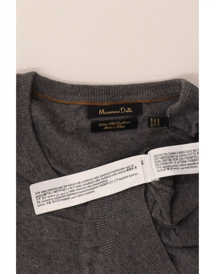 Massimo Dutti Pulover cu decolteu în V pentru bărbați, XL, bumbac gri