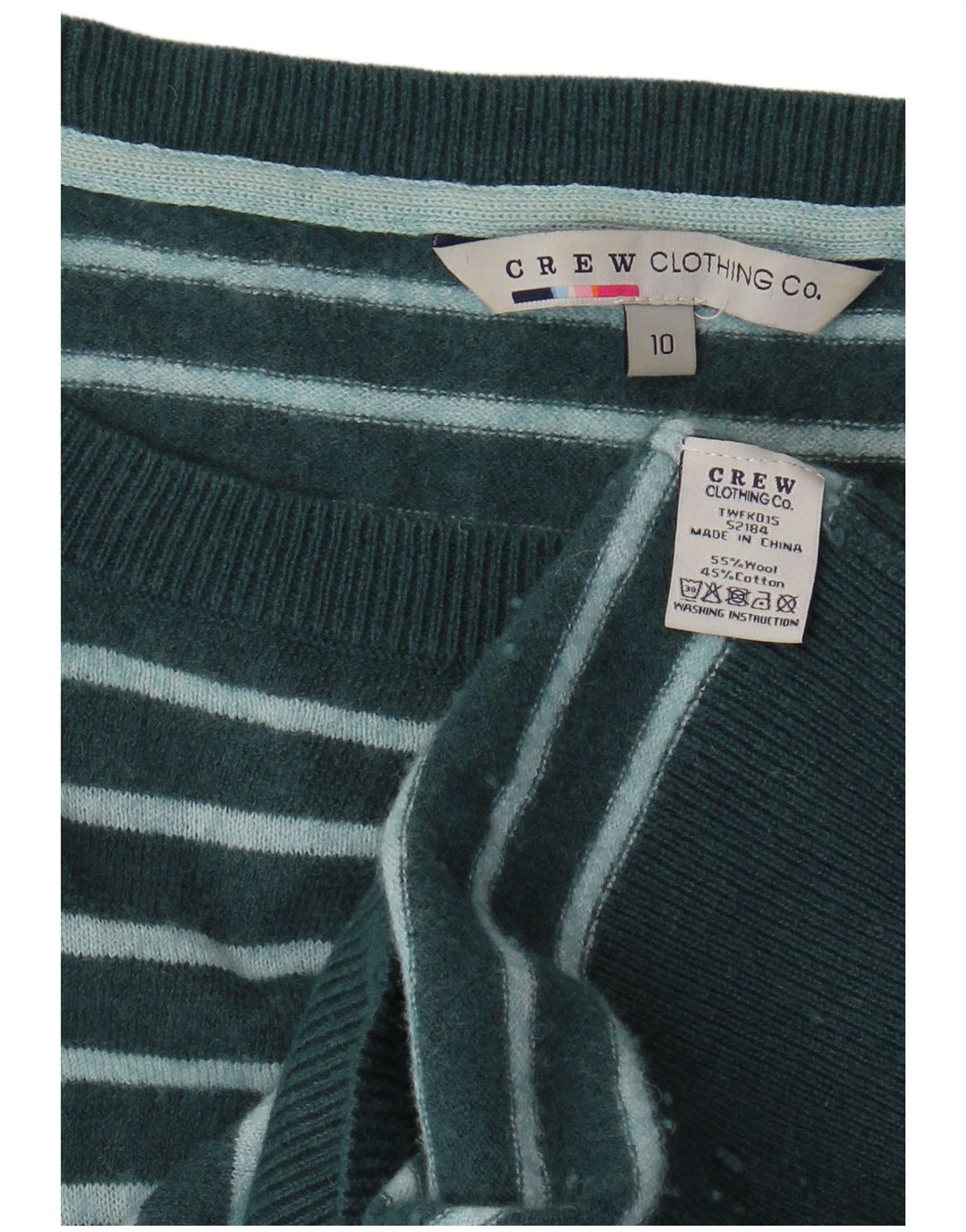 CREW CLOTHING Rochie pulover cu mânecă lungă pentru femei UK 10 Mic cu dungi verzi