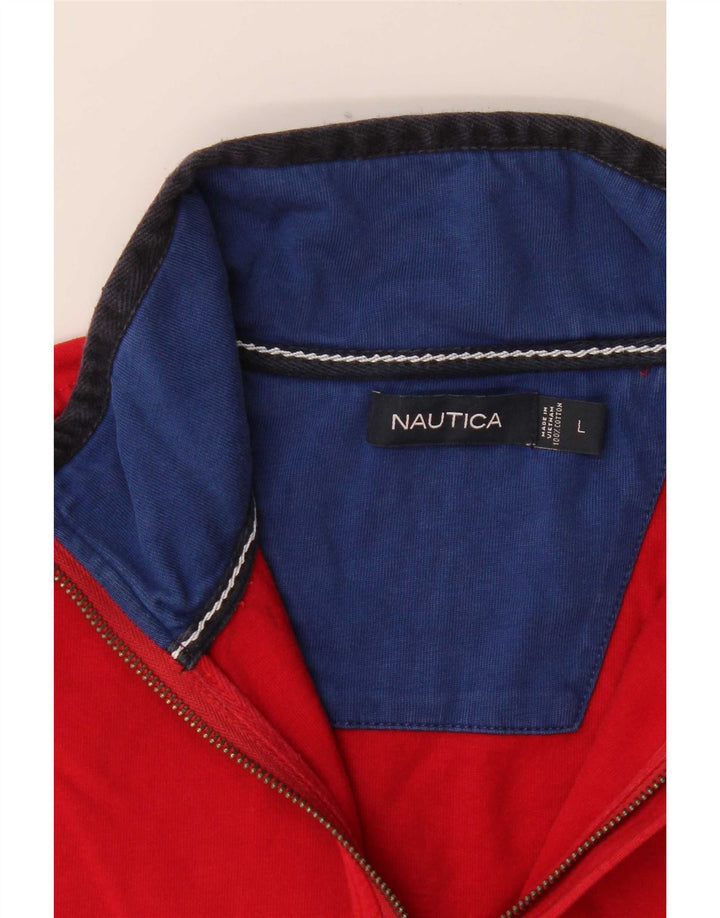 Nautica Top cu fermoar pentru bărbați, cu mânecă lungă, roșu, color block