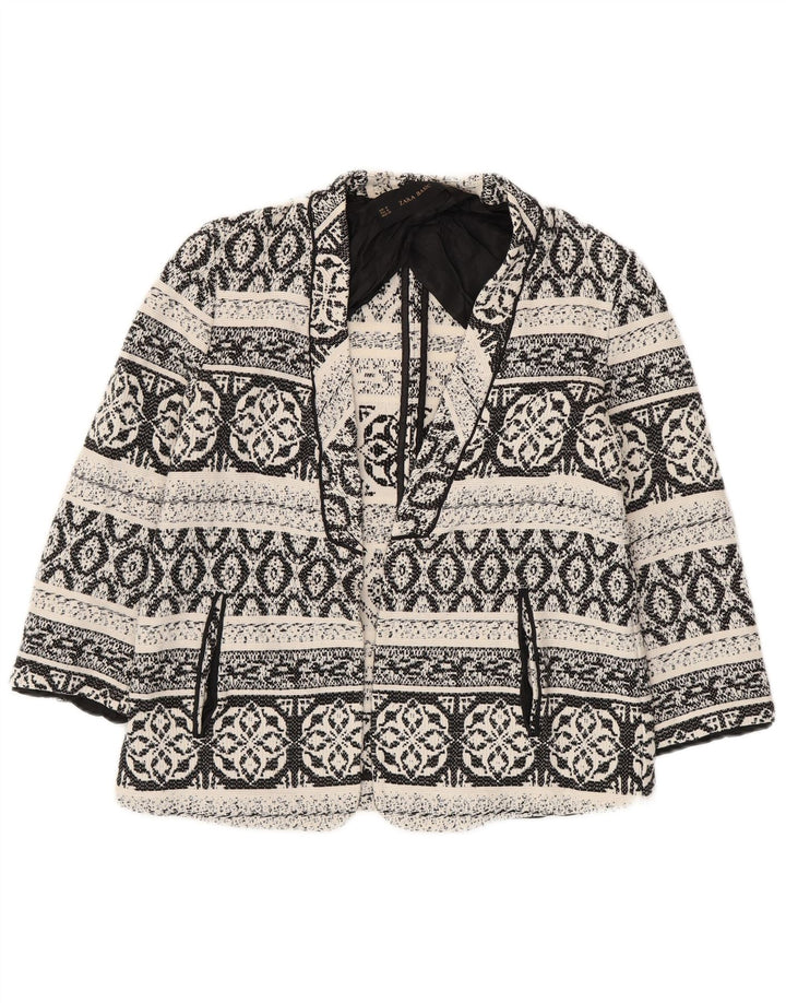 ZARA Womens Open Blazer Jacket UK 12 Medium White Fair Isle