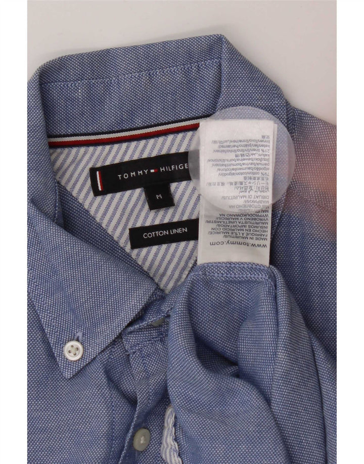 Cămașă Tommy Hilfiger pentru bărbați, bumbac albastru mediu