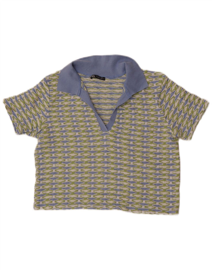 Tricou Polo Crop pentru Damă Zara UK 10 Poliester Geometric Verde Mic