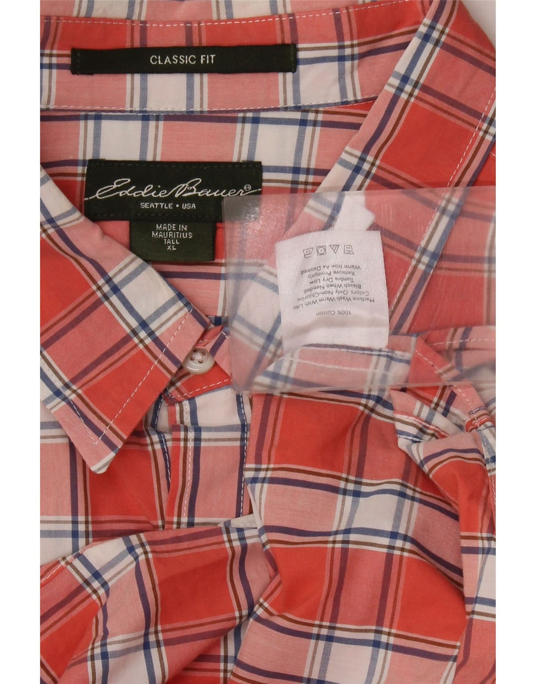 Cămașă pentru bărbați EDDIE BAUER Tall Classic Fit XL Orange Check Bumbac