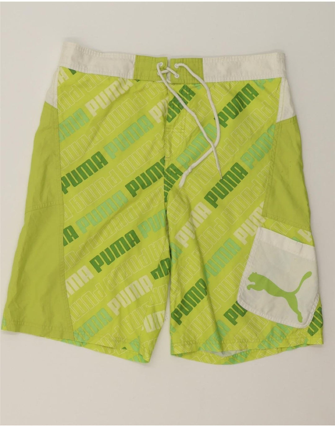 PUMA Mens Graphic Swimming Shorts Medium Green Colourblock Polyester Vintage Puma and Second-Hand Puma from Messina Hembry 