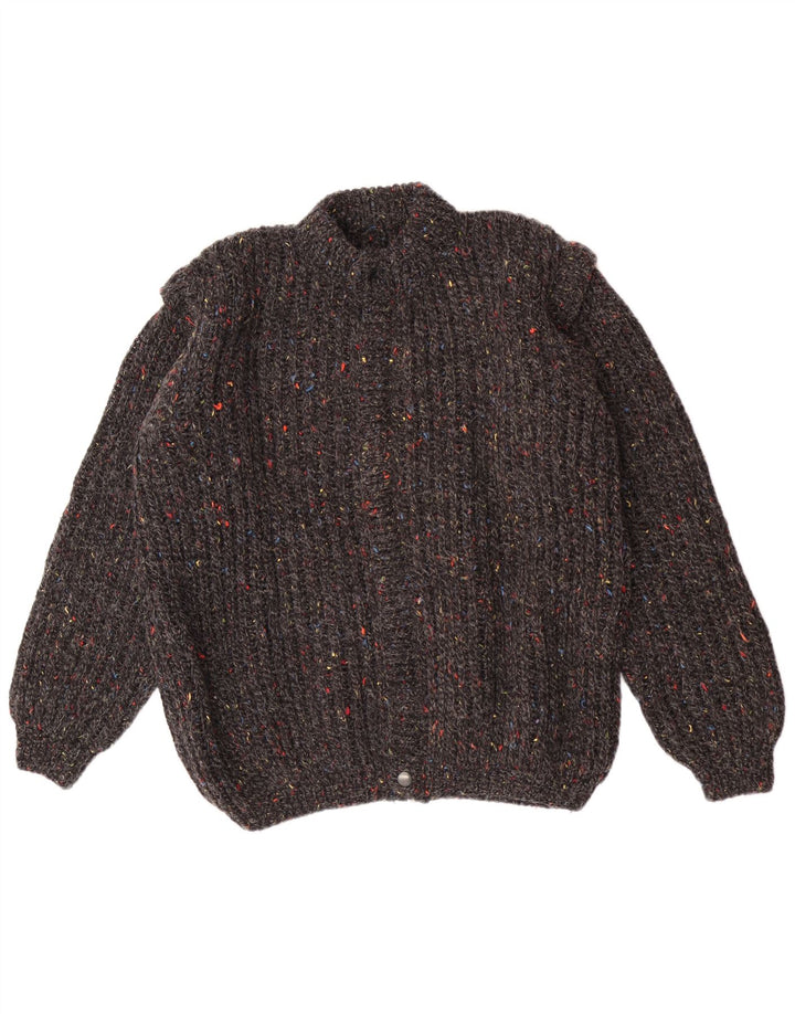 Pulover cardigan vintage pentru bărbați, gri mediu cu pete clasic