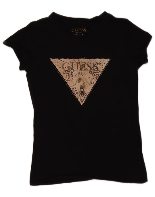 Tricou grafic Guess pentru femei Top UK 8 Small Black Bumbac