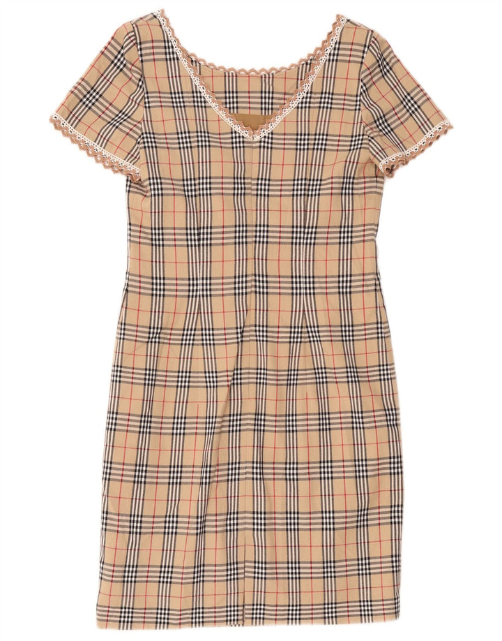 Rochie teacă vintage pentru femei UK 12 Medium Bej carouri