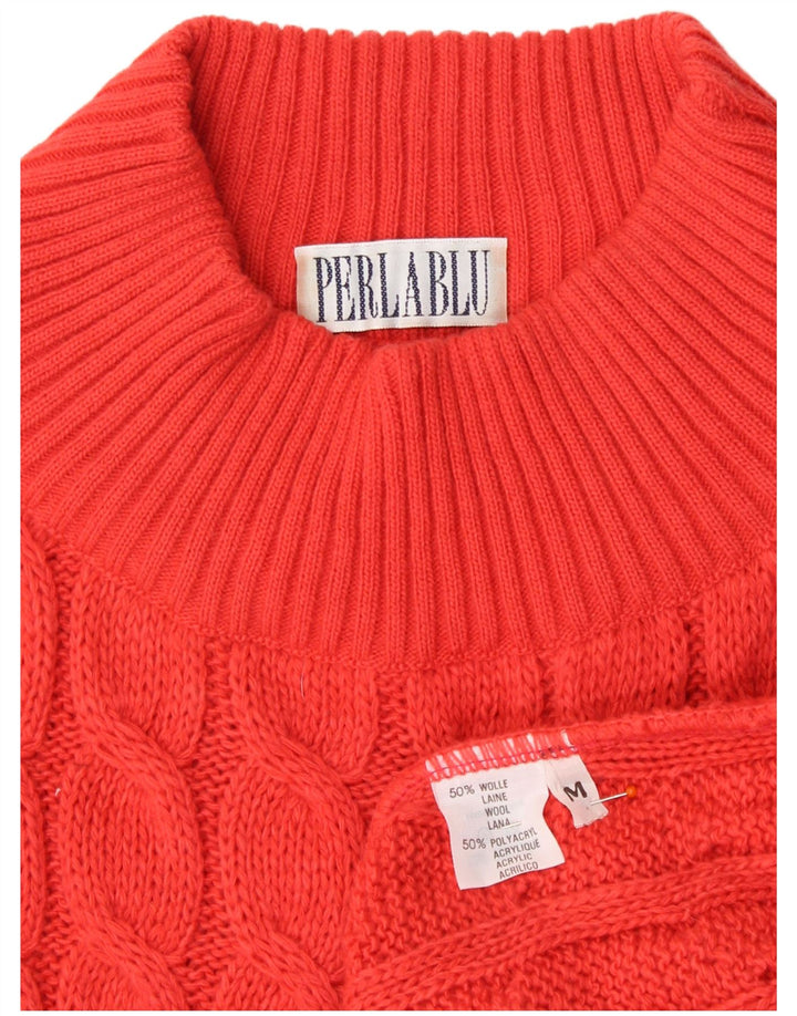 VINTAGE Pulover cu gât țestoasă pentru femei UK 14 Lână roșie medie