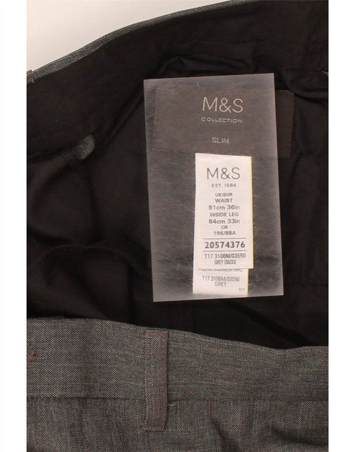 MARKS & SPENCER Mens Slim Casual Trousers W36 L33 Grey Polyester Vintage Marks & Spencer and Second-Hand Marks & Spencer from Messina Hembry 