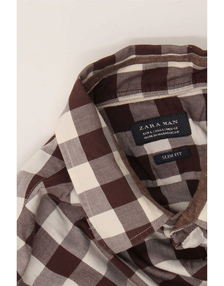 Cămașă pentru bărbați Zara, slim fit, mare maro vichy