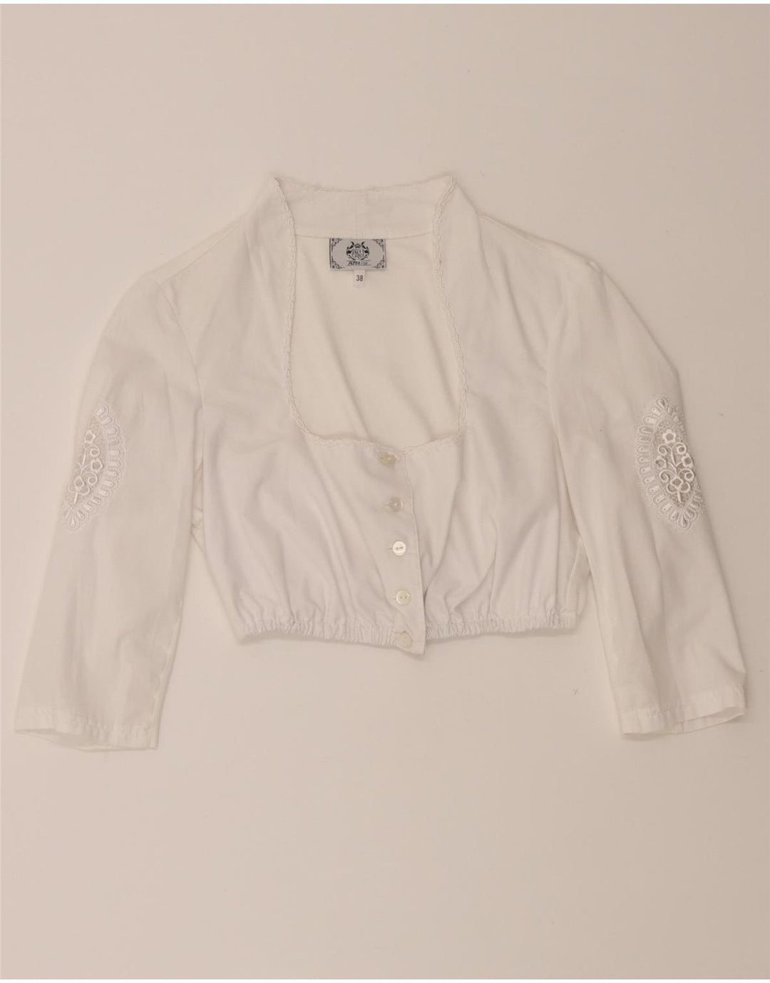 VINTAGE Womens 3/4 Sleeve Crop Shirt Blouse EU 38 Medium White Polyester Vintage Vintage and Second-Hand Vintage from Messina Hembry 