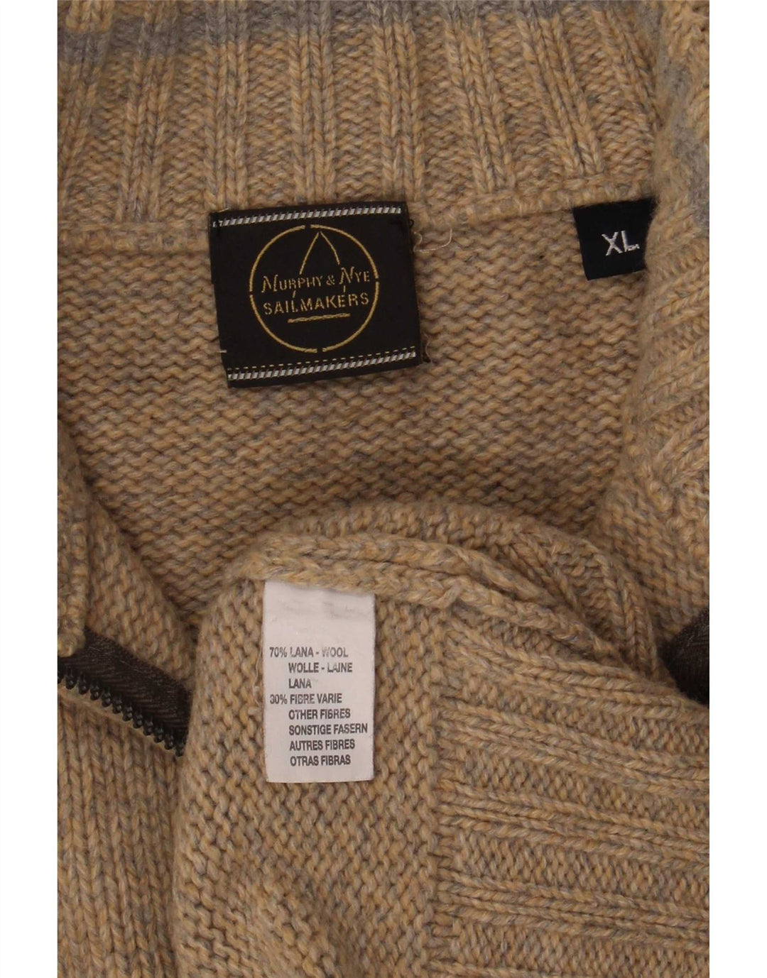 Pulover pentru bărbați Murphy & Nye, cu fermoar, cu gât, XL, bej, lână cu pete