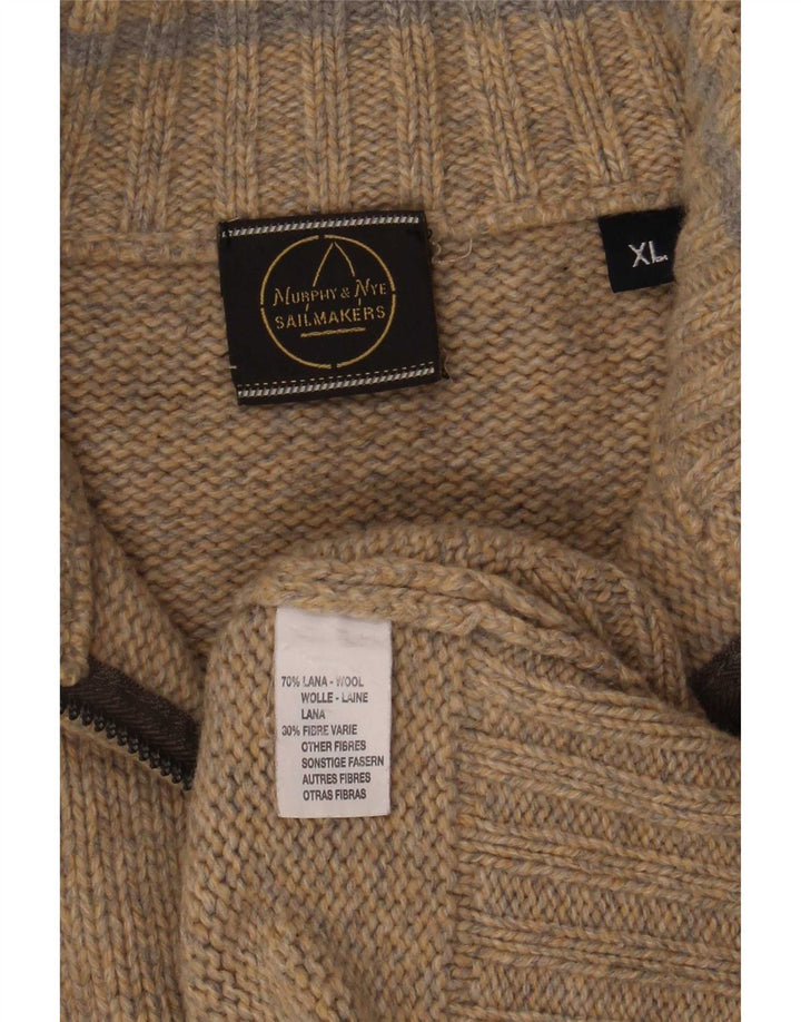Pulover pentru bărbați Murphy & Nye, cu fermoar, cu gât, XL, bej, lână cu pete