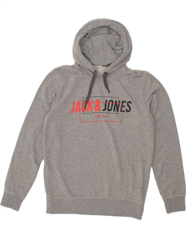 JACK & JONES Mens Graphic Hoodie Jumper Medium Grey Polyester Vintage Jack & Jones and Second-Hand Jack & Jones from Messina Hembry 
