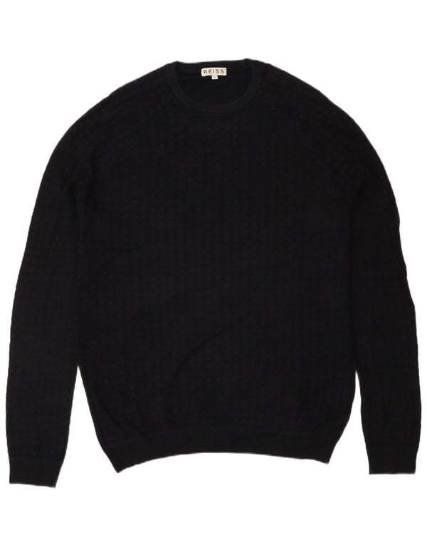 Pulover Reiss pentru bărbați, cu gât crew, bumbac mare, negru