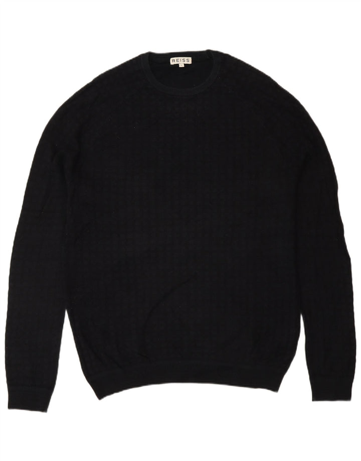 Pulover Reiss pentru bărbați, cu gât crew, bumbac mare, negru