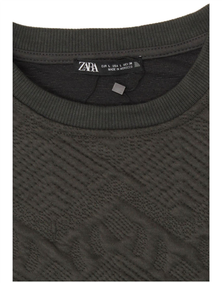 Pulover Crop pentru Damă Zara UK 14 Mare Poliester Geometric Gri