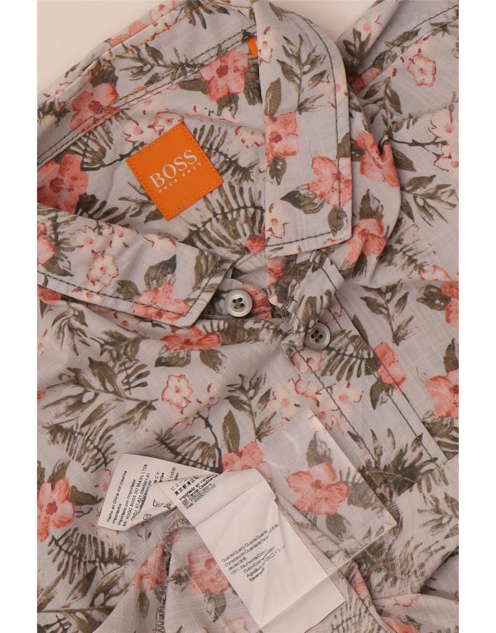 Cămașă cu mânecă scurtă pentru bărbați Hugo Boss, bumbac floral, albastru mediu