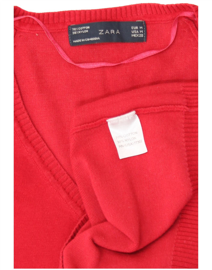 Pulover pentru femeie Zara, cu decolteu în V, UK 12, bumbac roșu mediu
