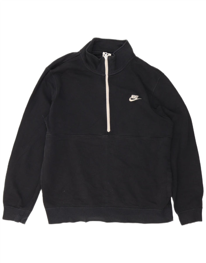 Pulover Nike pentru bărbați, cu fermoar, cu gât, bumbac mare, negru