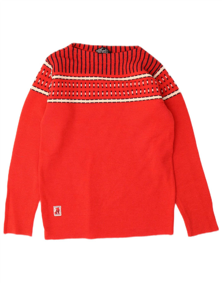 Pulover vintage pentru femei cu gât de barcă UK 10 Small Red Geometric