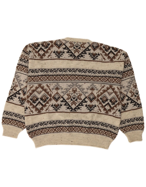 Pulover Vintage pentru bărbați cu gâtul turnat IT 48/50 Medium White Fair Isle
