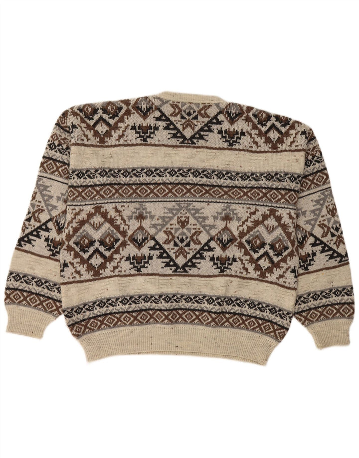 Pulover Vintage pentru bărbați cu gâtul turnat IT 48/50 Medium White Fair Isle