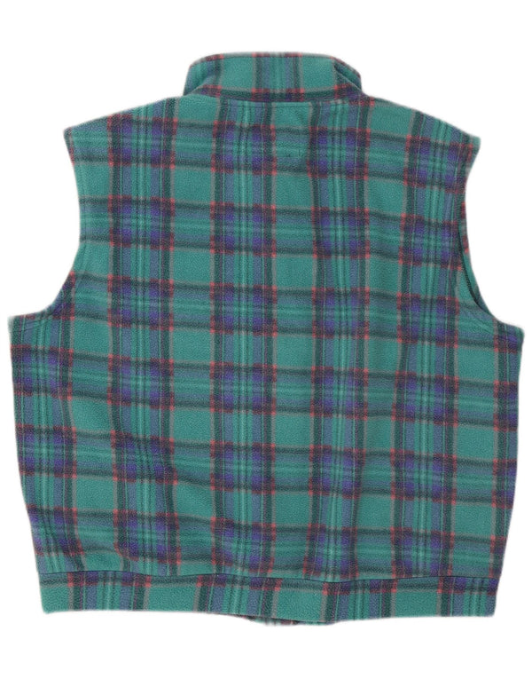 Gilet din fleece pentru bărbați vintage, cu tăiere lentă, UK 40, mare, poliester cu check turcoaz