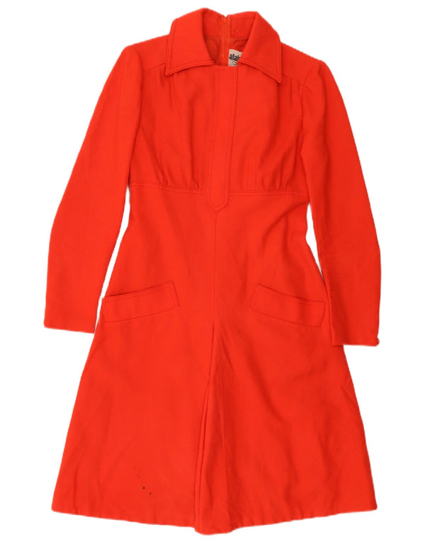 VINTAGE Womens Long Sleeve A-Line Dress EU 38 Medium Red New Wool