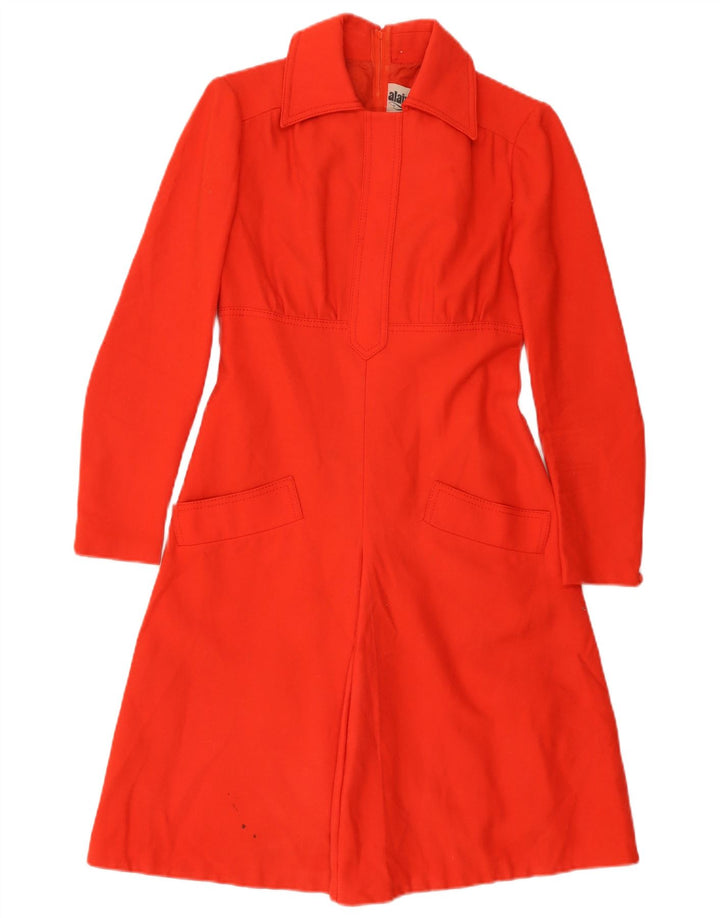 Rochie A-Line pentru femei VINTAGE cu mâneci lungi EU 38 Lână nouă roșie medie