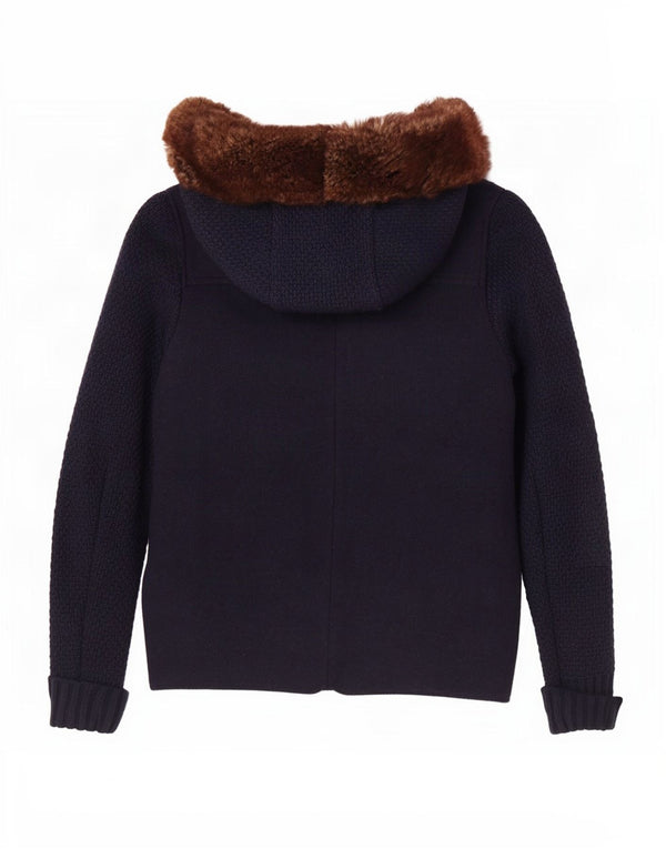 Jachetă duffle cu glugă Massimo Dutti pentru femei UK 10 Mic Lână bleumarin