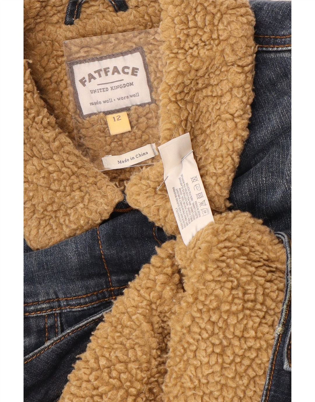 FAT FACE Jachetă de denim Sherpa pentru femei UK 12 Bumbac albastru mediu